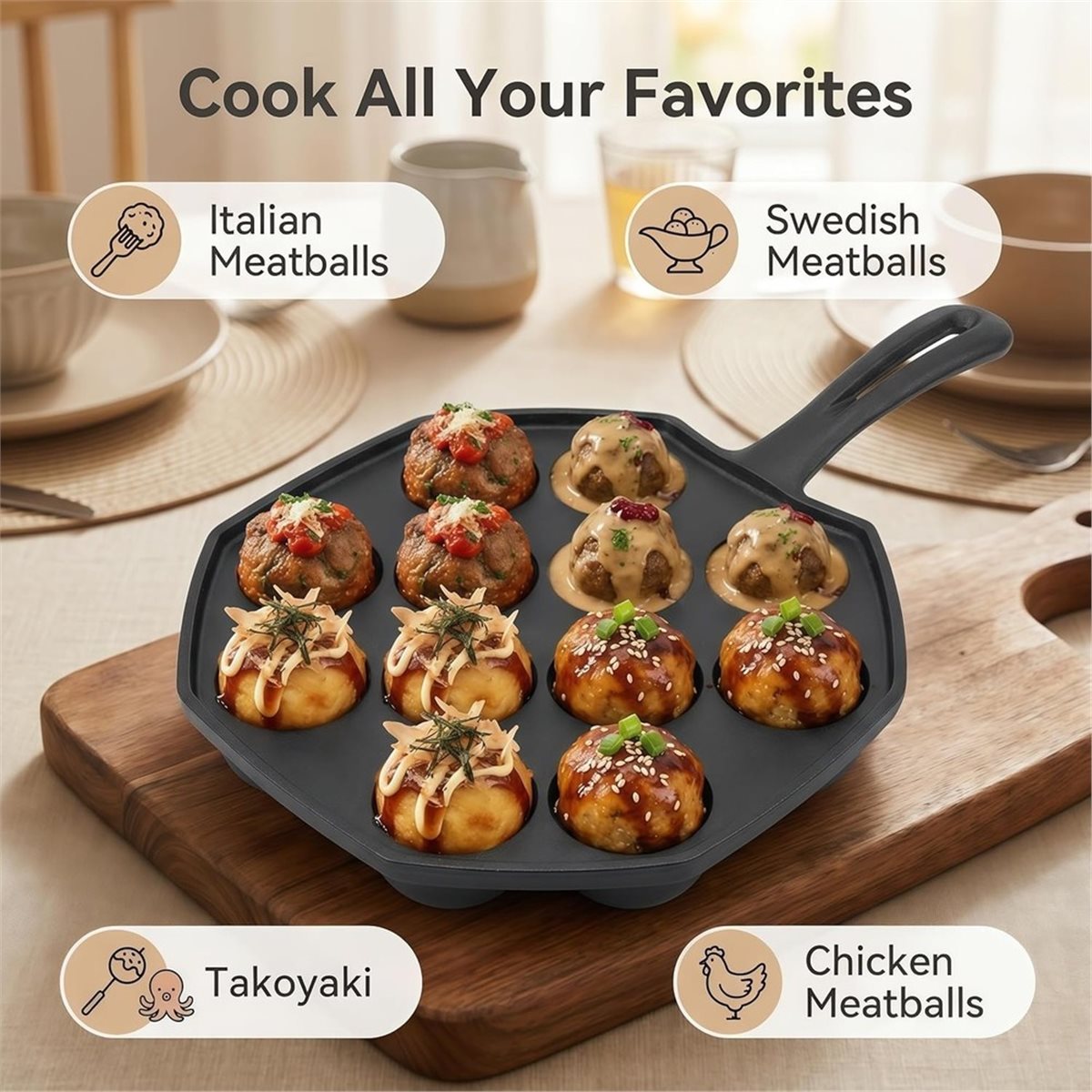 Takoyaki Pan Cast - Wajan Takoyaki Besi Cor 12 Lubang