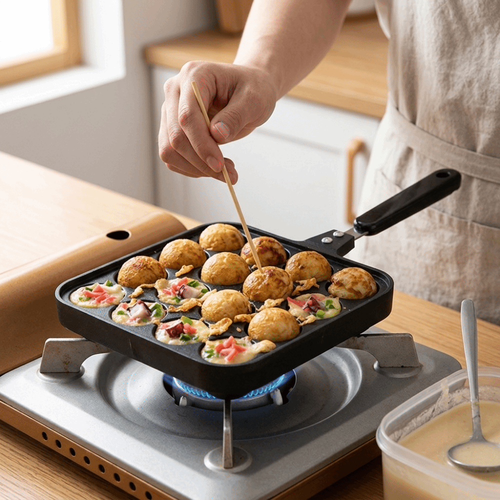 Takoyaki Pan Cast - Panci Panggangan Takoyaki 16 Lubang, Pegangan