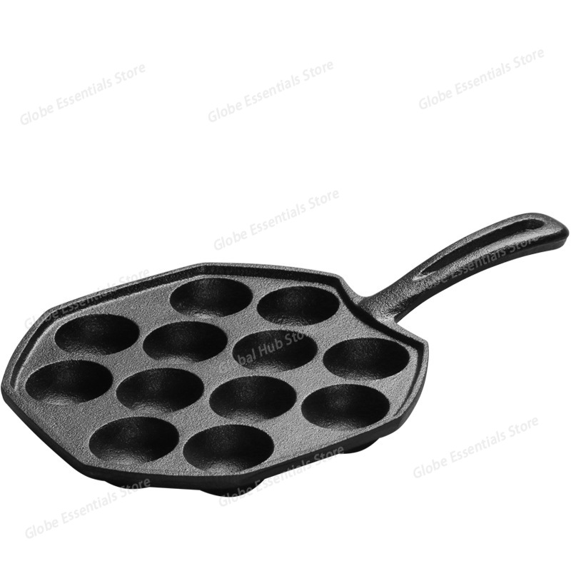 Takoyaki Pan Cast - Wajan Takoyaki 12 Lubang Gagang Kayu,